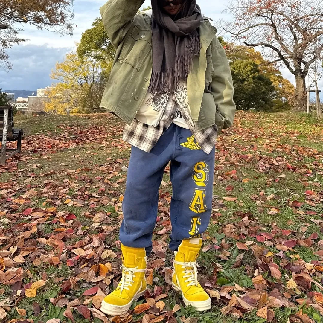 SAINT M×××××× ANGEL SWEATER PANTS/NAVY Angel Reborn Blue Sweatpants Washed Blue S-XL Assute Garment Dyeing Full Clothes Water Fading Dirty and Distressed New Vintage Ceiling God Cut Original Same Style
